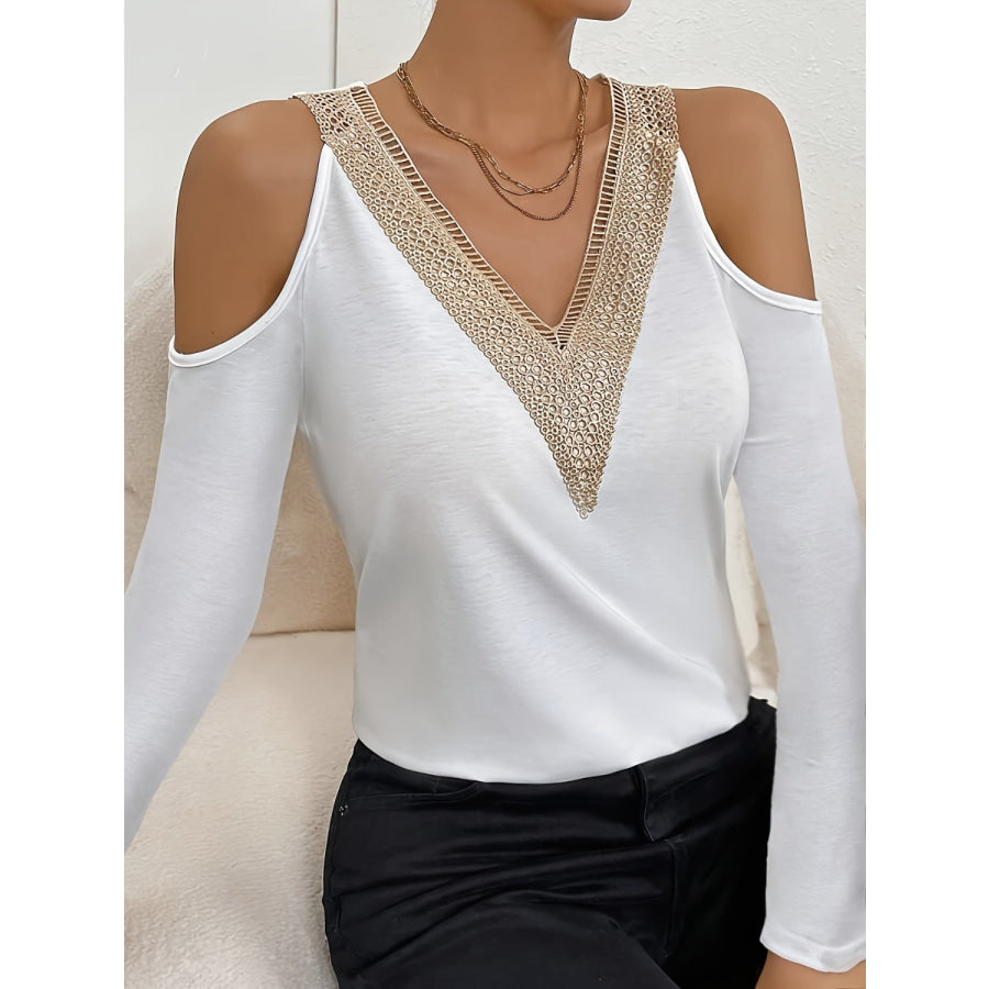 V-Neck Cold Shoulder Long Sleeve T-Shirt Apparel and Accessories