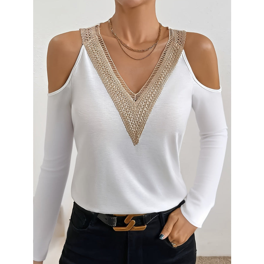 V-Neck Cold Shoulder Long Sleeve T-Shirt Apparel and Accessories