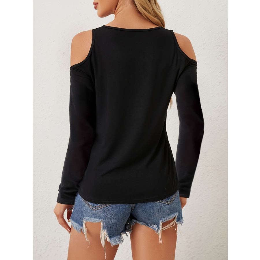 V-Neck Cold Shoulder Long Sleeve T-Shirt Apparel and Accessories