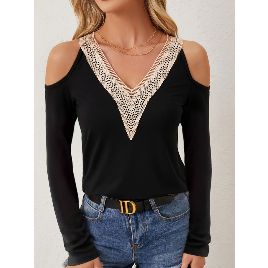 V-Neck Cold Shoulder Long Sleeve T-Shirt Apparel and Accessories