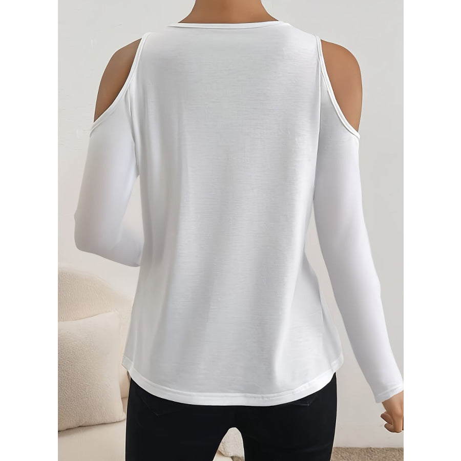 V-Neck Cold Shoulder Long Sleeve T-Shirt Apparel and Accessories