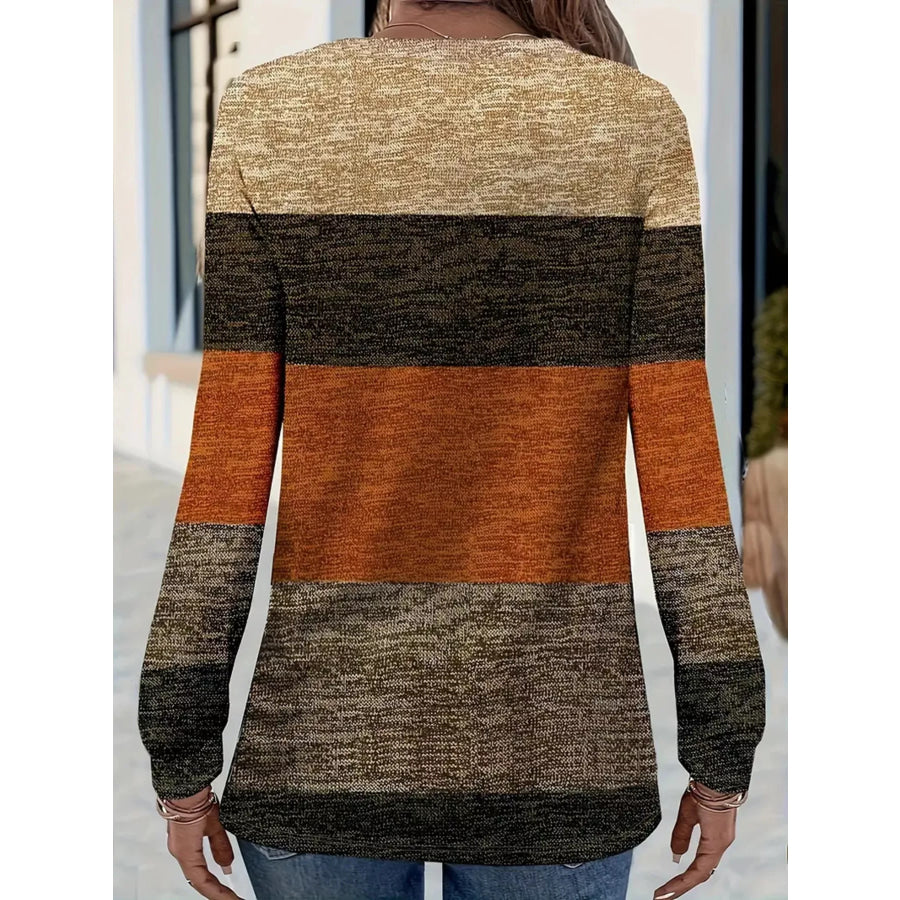 V-Neck Color Block Long Sleeve Casual T-Shirt Apparel and Accessories