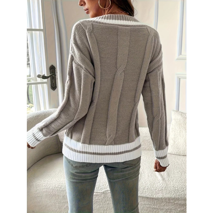 V-Neck Contrast Trim Sweater Apparel and Accessories