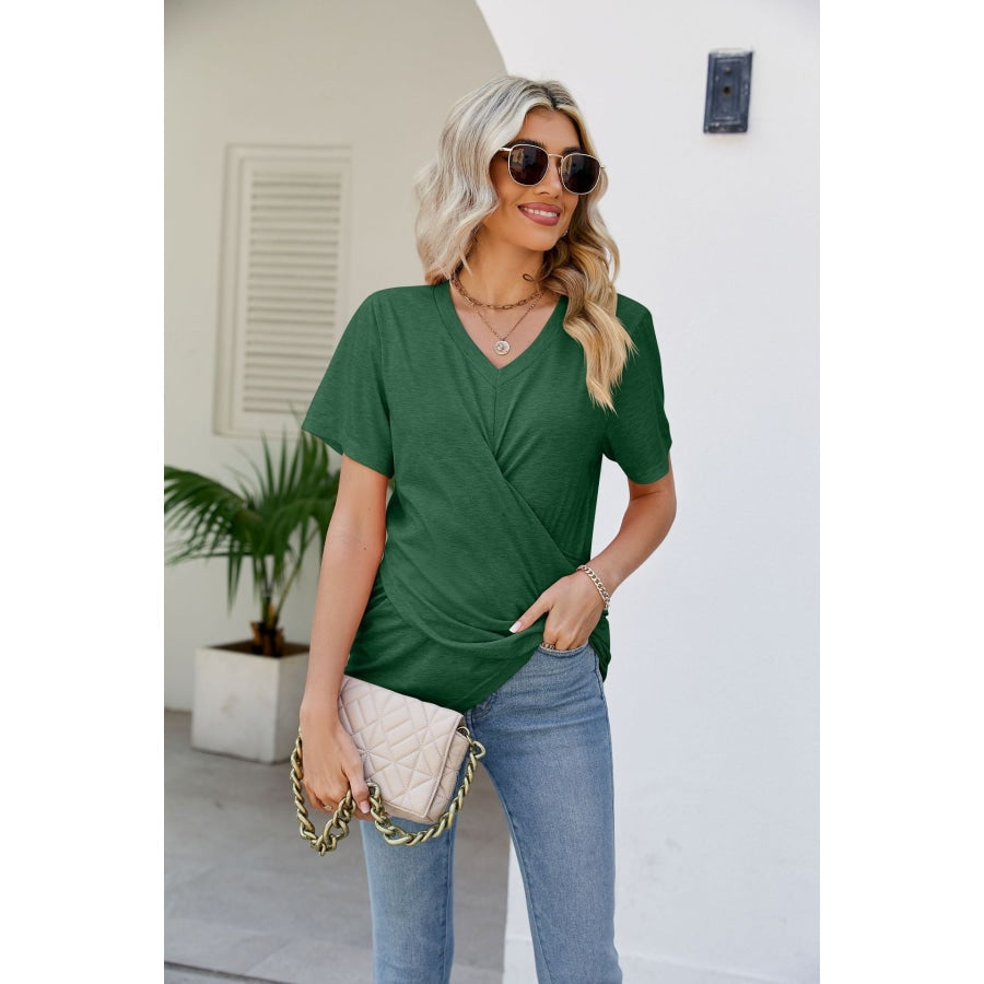 V-Neck Crisscross Short Sleeve Tee Forest / S