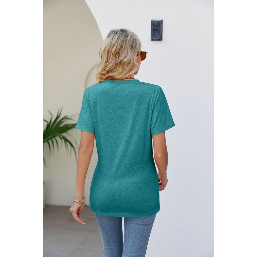 V-Neck Crisscross Short Sleeve Tee Turquoise / S