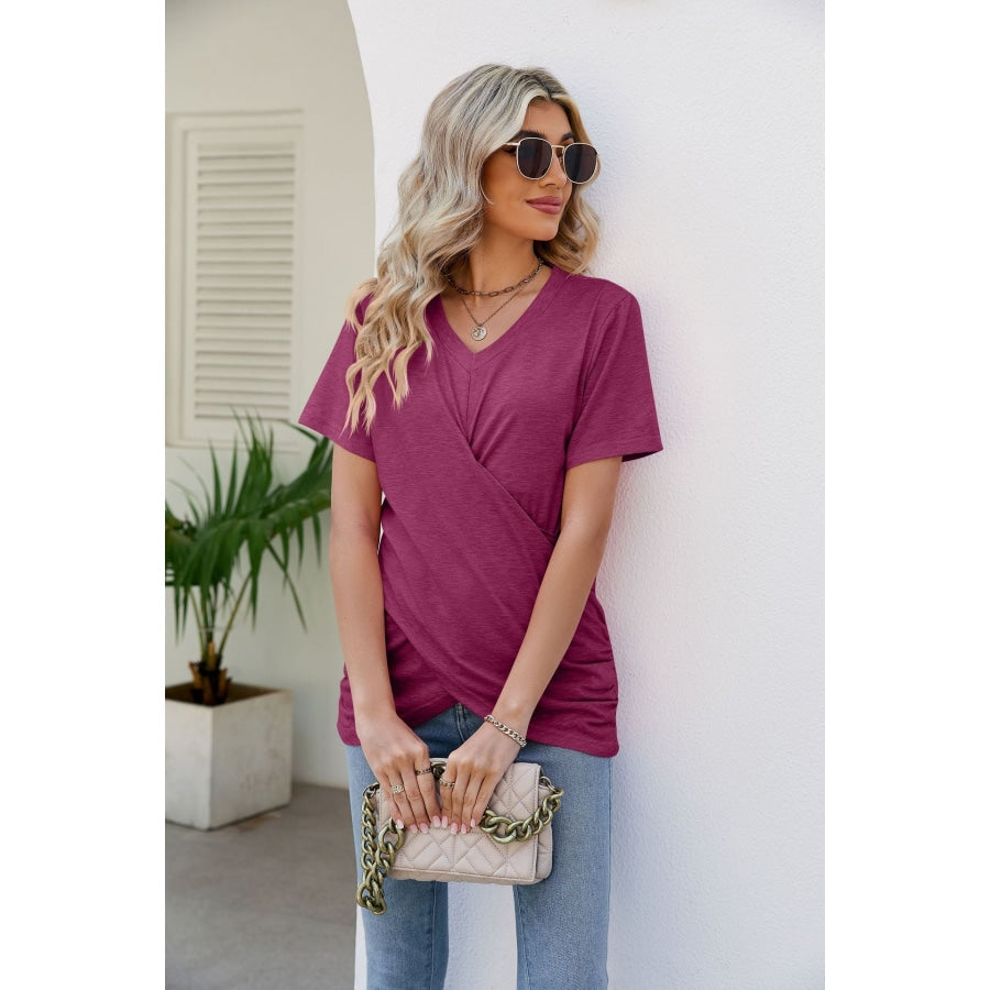 V-Neck Crisscross Short Sleeve Tee