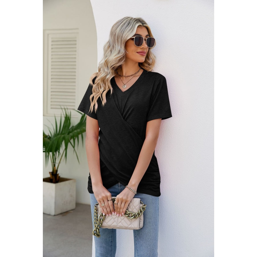 V-Neck Crisscross Short Sleeve Tee