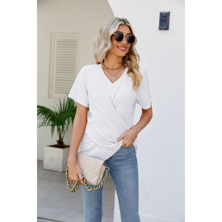 V-Neck Crisscross Short Sleeve Tee White / S