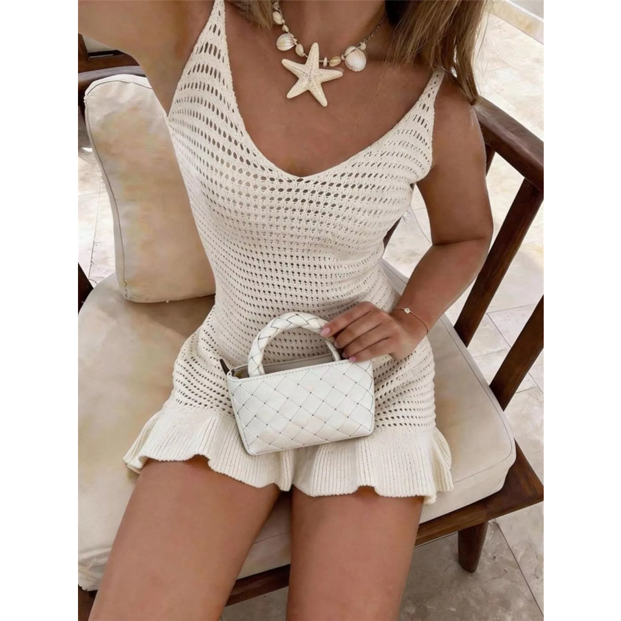 V-Neck Crochet Knit Sweater Dress Apparel and Accessories