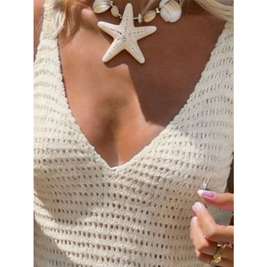 V-Neck Crochet Knit Sweater Dress Apparel and Accessories