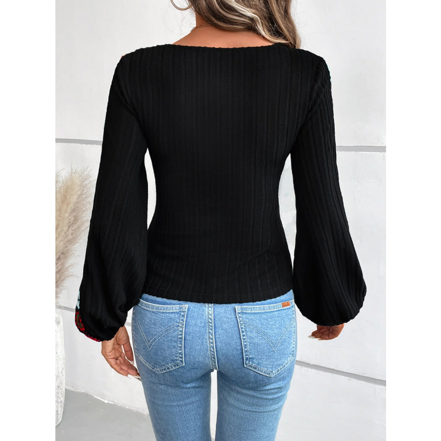 V-Neck Crochet Long Sleeve Top Apparel and Accessories