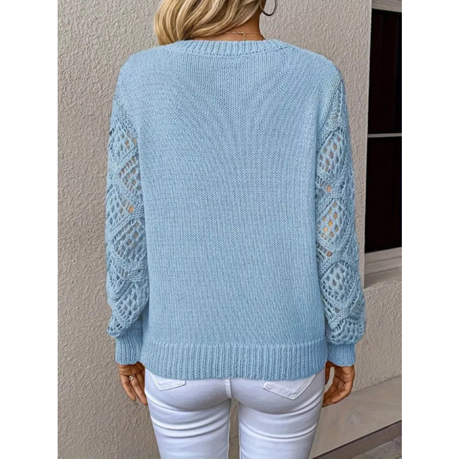 V-Neck Crochet Sleeve Sweater Apparel and Accessories