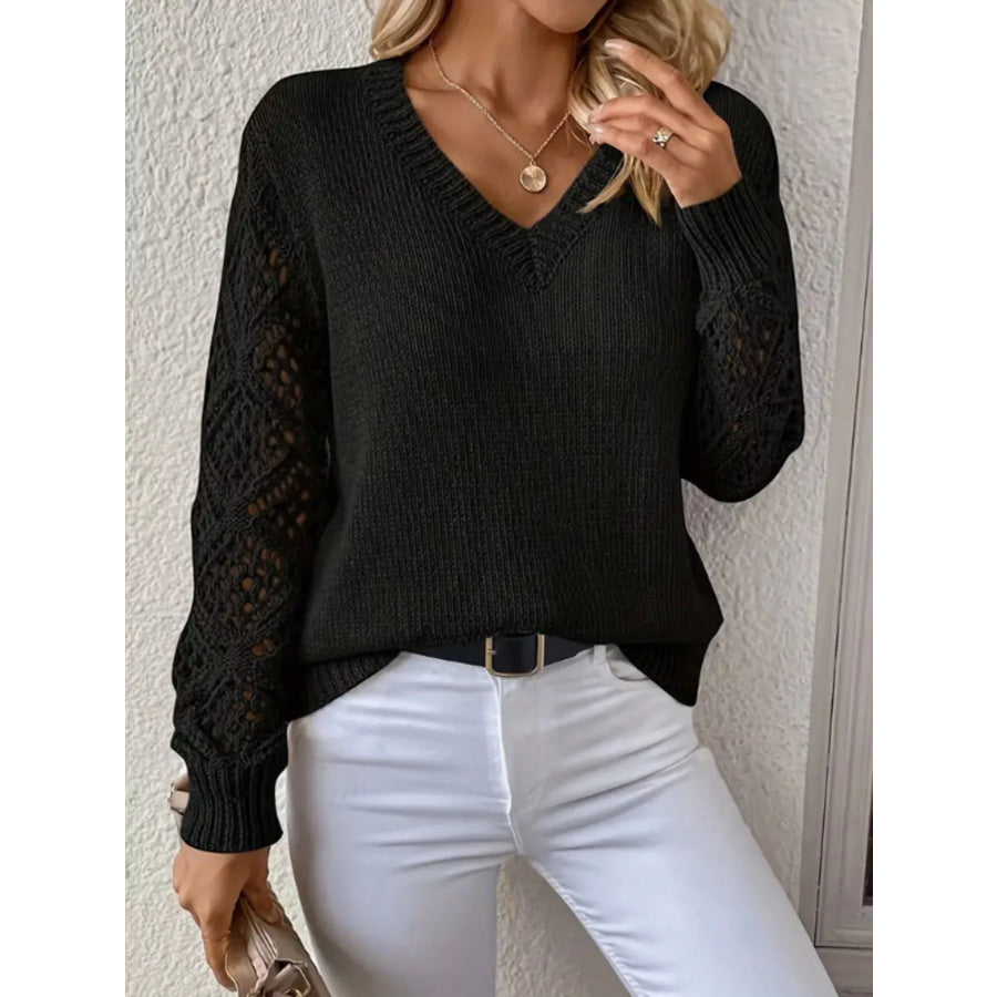 V-Neck Crochet Sleeve Sweater Apparel and Accessories