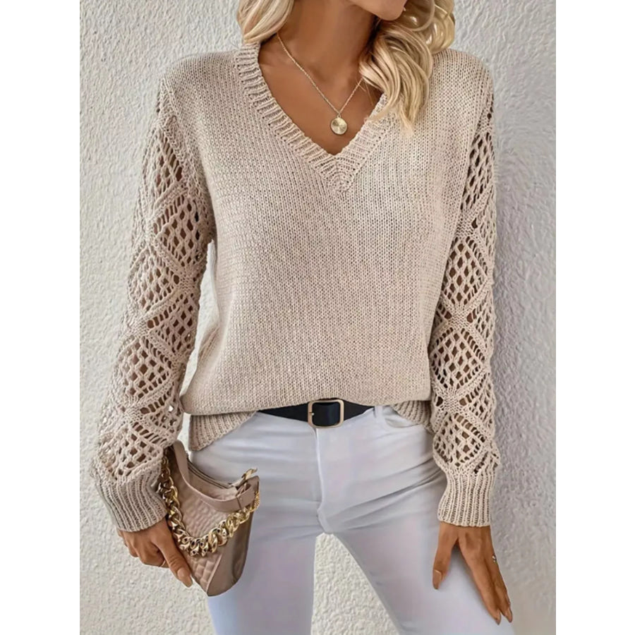 V-Neck Crochet Sleeve Sweater Apparel and Accessories
