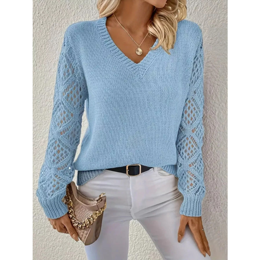 V-Neck Crochet Sleeve Sweater Apparel and Accessories