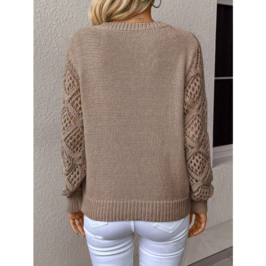 V-Neck Crochet Sleeve Sweater Apparel and Accessories