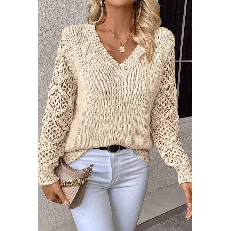 V-Neck Crochet Sleeve Sweater Apparel and Accessories