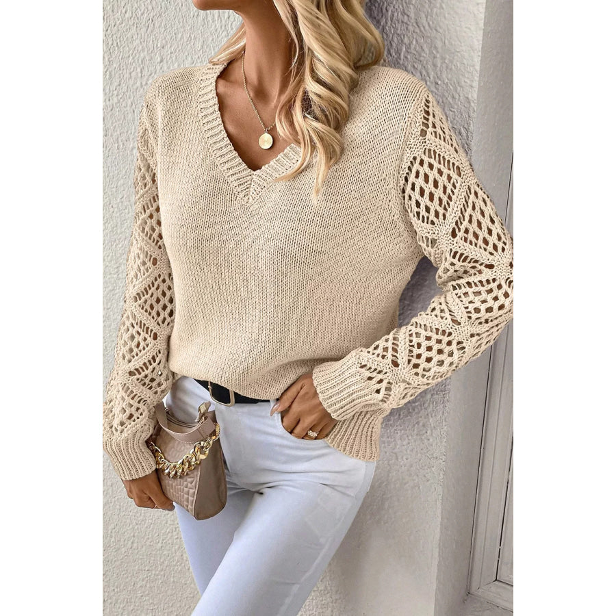 V-Neck Crochet Sleeve Sweater Apparel and Accessories