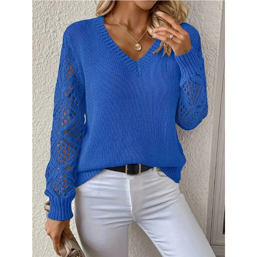 V-Neck Crochet Sleeve Sweater Apparel and Accessories