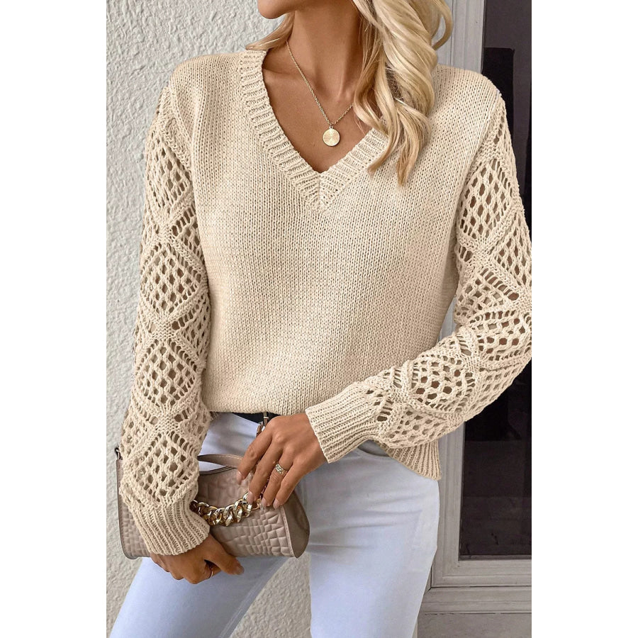 V-Neck Crochet Sleeve Sweater Apparel and Accessories
