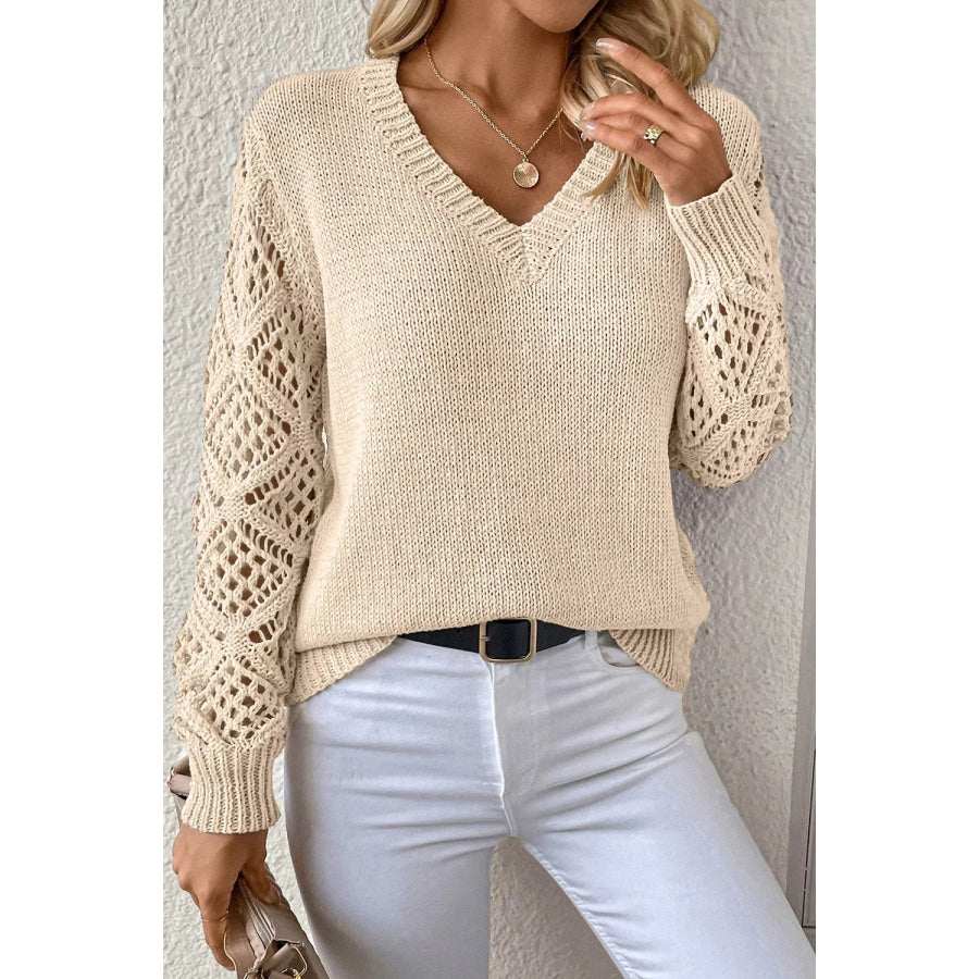 V-Neck Crochet Sleeve Sweater Apparel and Accessories