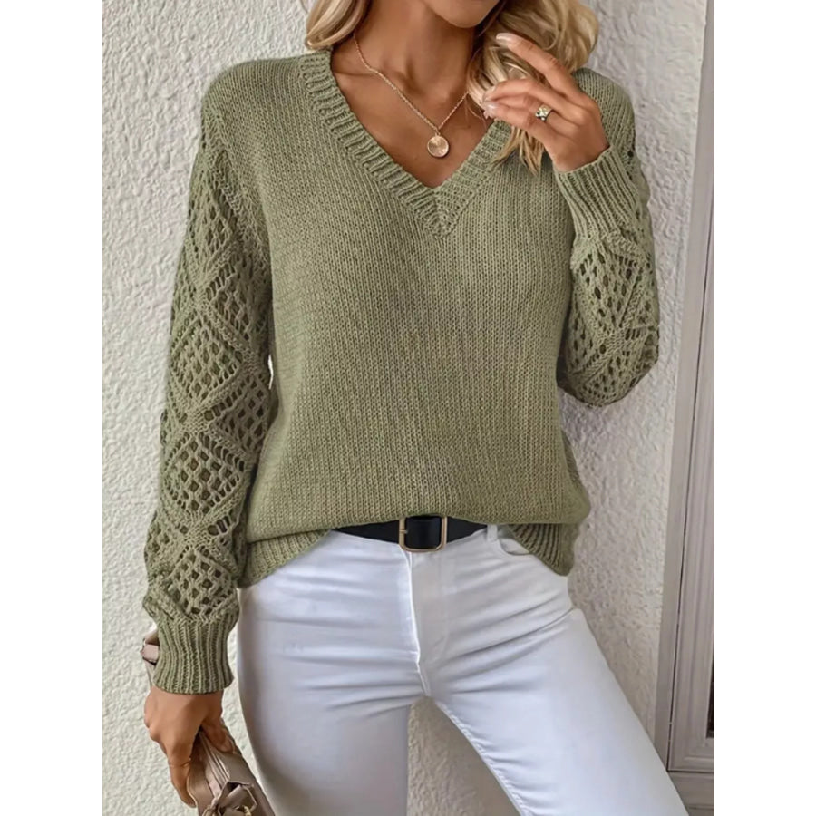 V-Neck Crochet Sleeve Sweater Apparel and Accessories