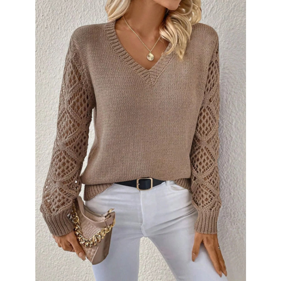 V-Neck Crochet Sleeve Sweater Apparel and Accessories