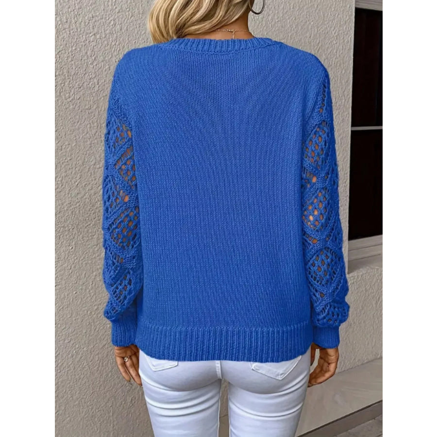 V-Neck Crochet Sleeve Sweater Apparel and Accessories