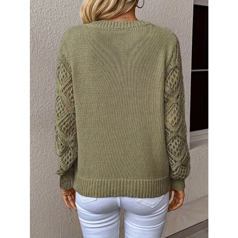 V-Neck Crochet Sleeve Sweater Apparel and Accessories