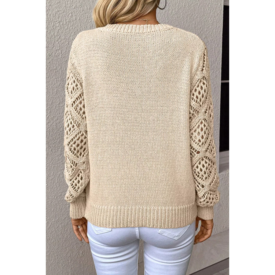 V-Neck Crochet Sleeve Sweater Apparel and Accessories