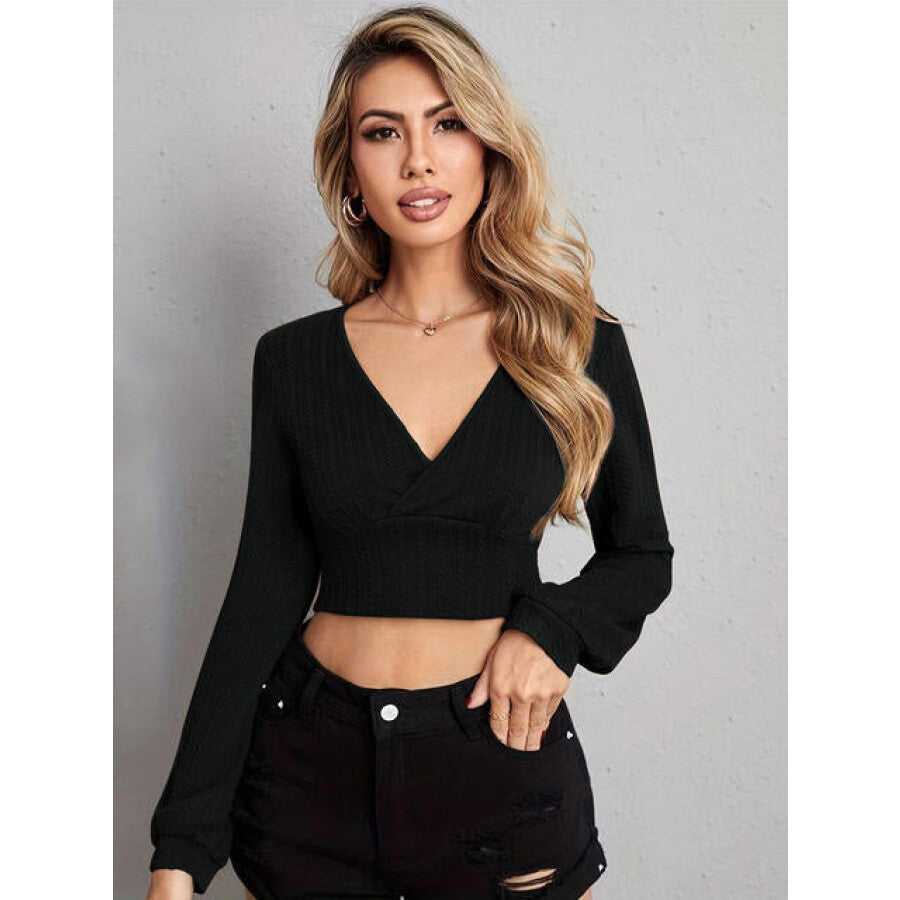 V Neck Crop Top Black / S Apparel and Accessories