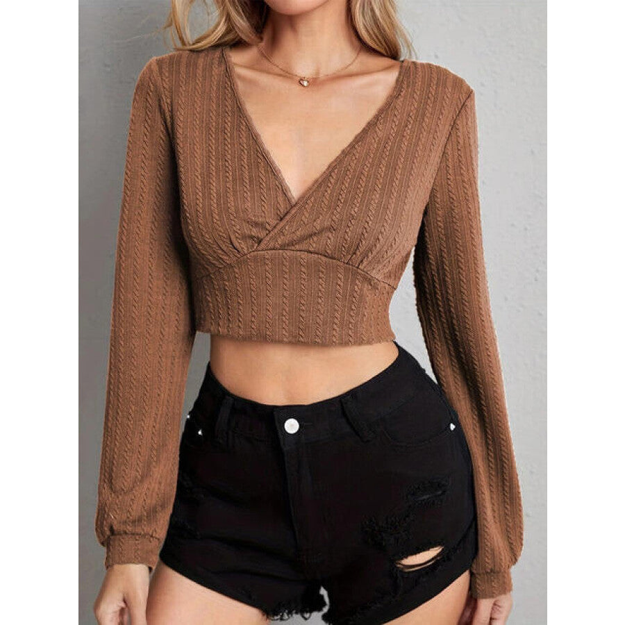 V Neck Crop Top Tan / S Apparel and Accessories