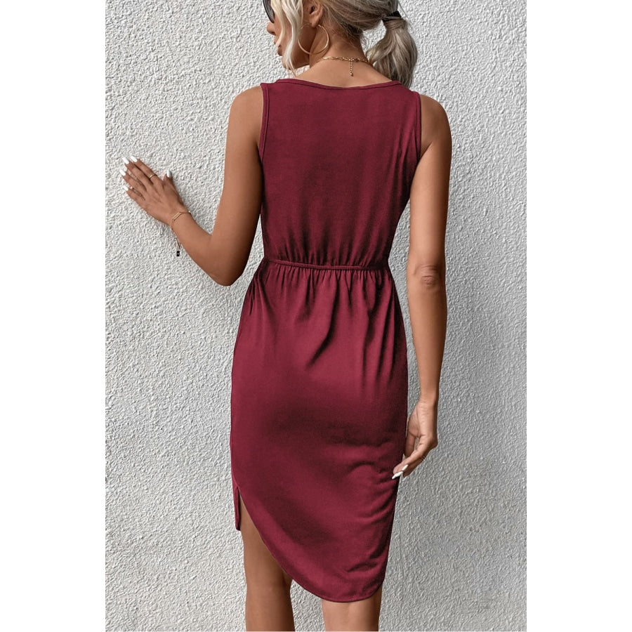 V-Neck Curved Hem Sleeveless Dress