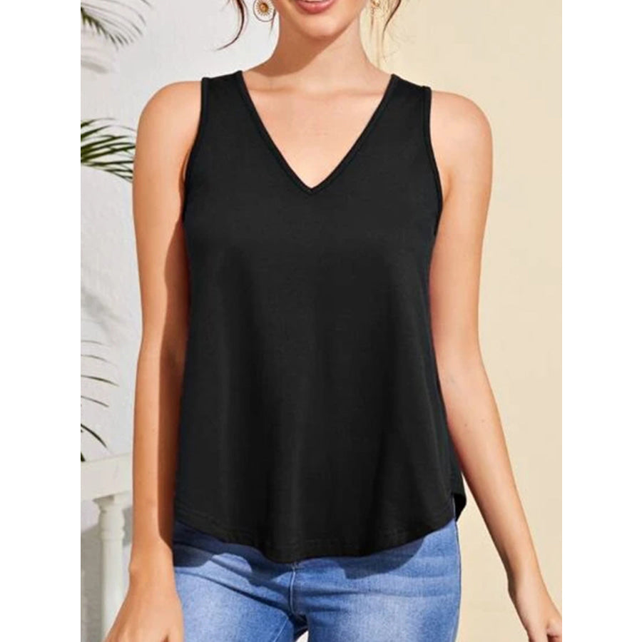 V-Neck Curved Hem Tank Black / S Apparel and Accessories