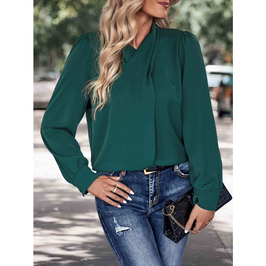 V-Neck Cutout Long Sleeve Blouse