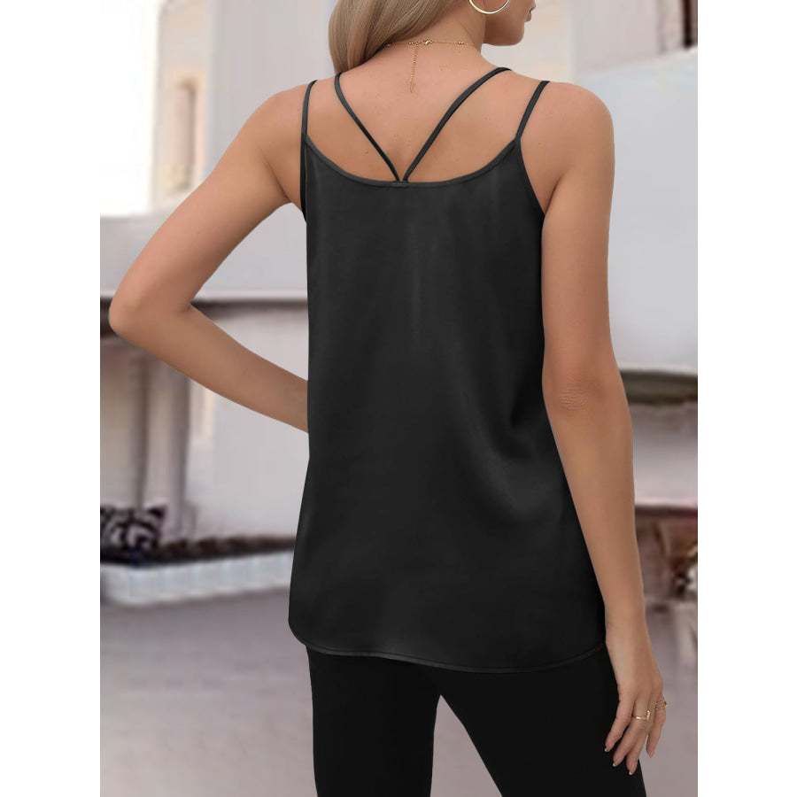 V - Neck Double Spaghetti Straps Cami Black / S Apparel and Accessories