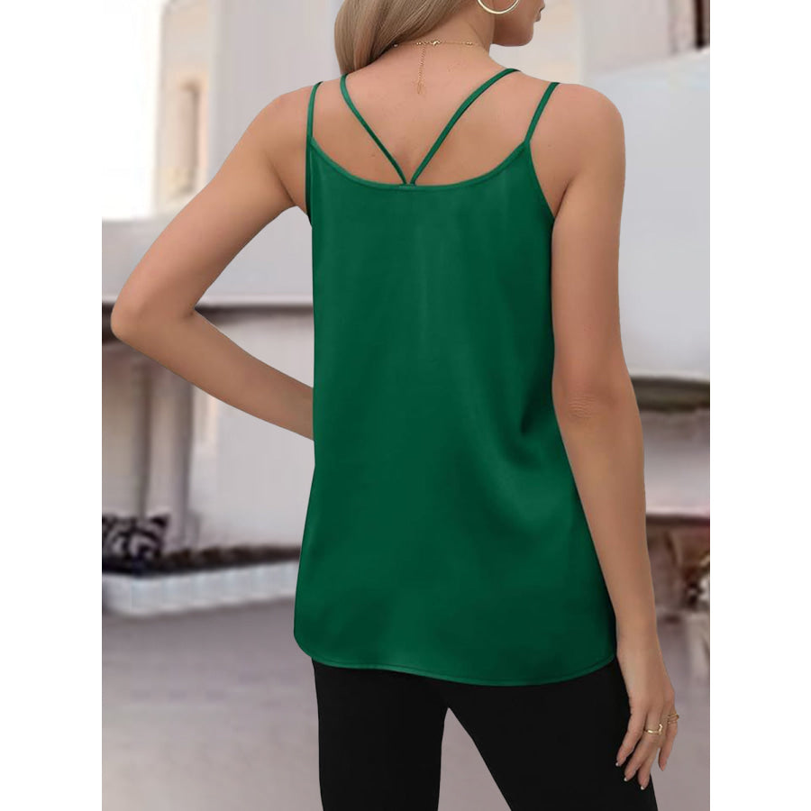 V - Neck Double Spaghetti Straps Cami Green / S Apparel and Accessories