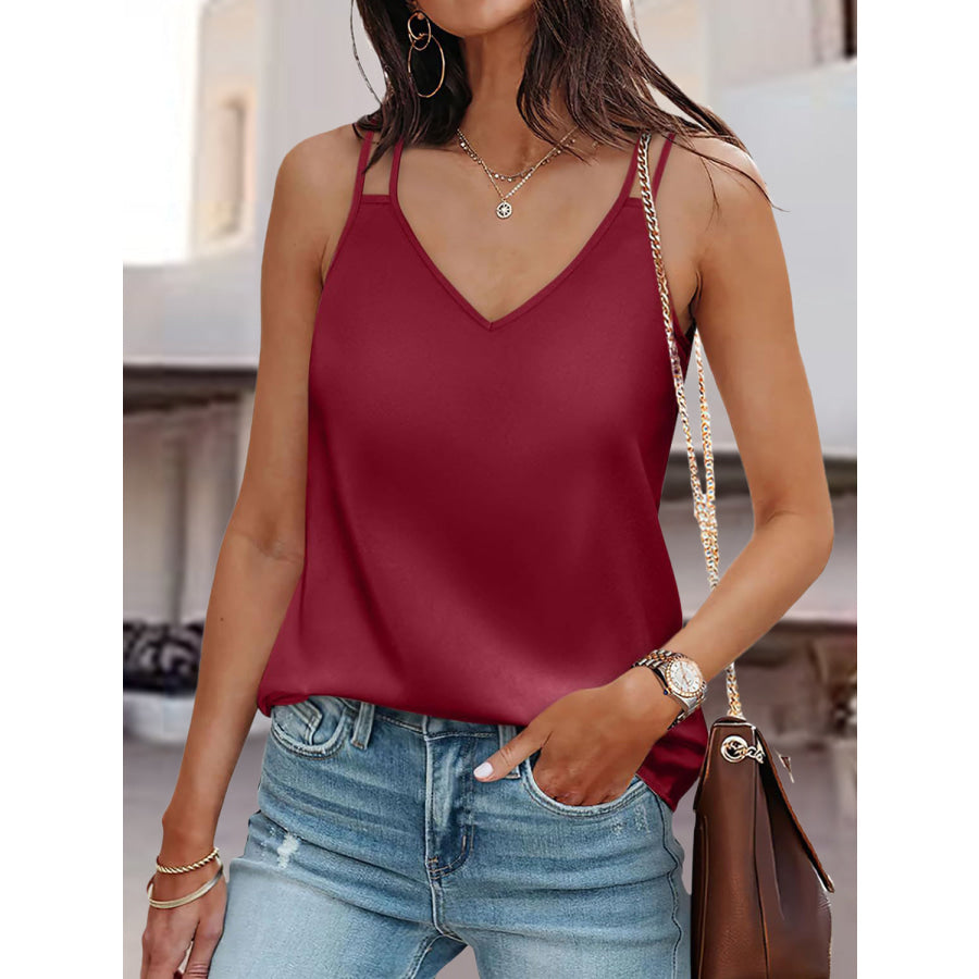 V - Neck Double Spaghetti Straps Cami Wine / S Apparel and Accessories