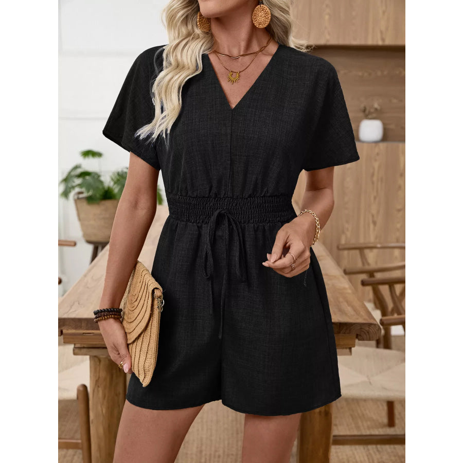 V-Neck Drawstring Waist Romper Apparel and Accessories