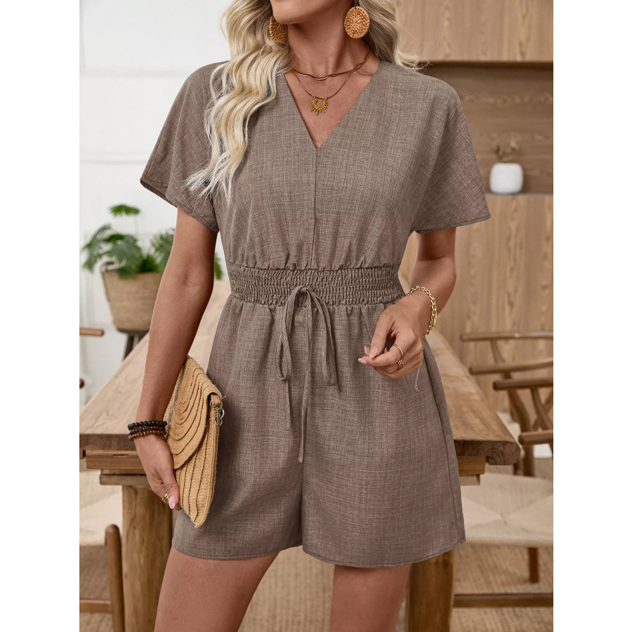 V-Neck Drawstring Waist Romper Apparel and Accessories