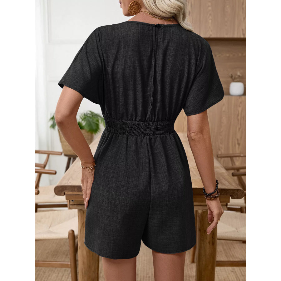 V-Neck Drawstring Waist Romper Apparel and Accessories