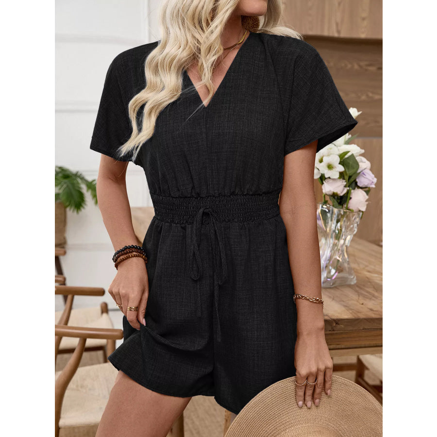 V-Neck Drawstring Waist Romper Apparel and Accessories