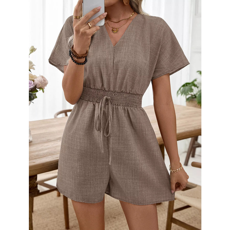 V-Neck Drawstring Waist Romper Apparel and Accessories