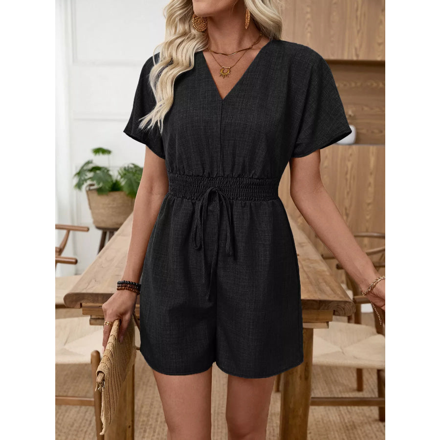 V-Neck Drawstring Waist Romper Apparel and Accessories