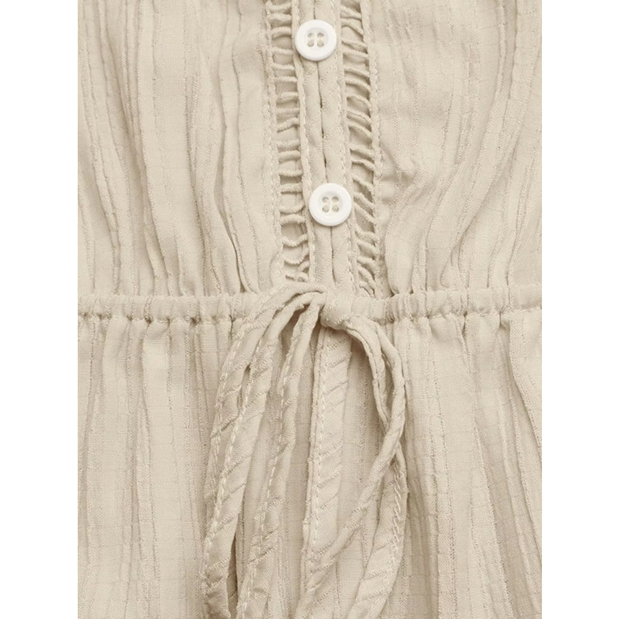 V-Neck Drawstring Waist Wide Leg Jumpsuit Apparel and Accessories