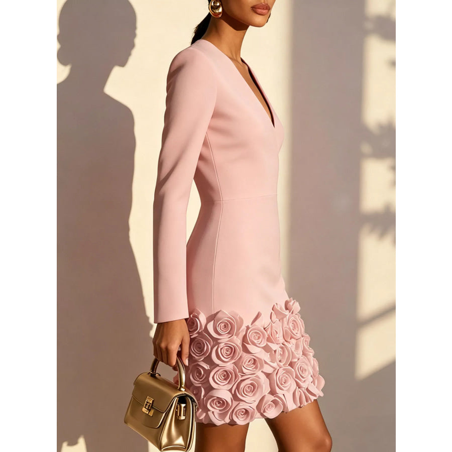 V-Neck Dress with Rose Embellishment Apparel and Accessories