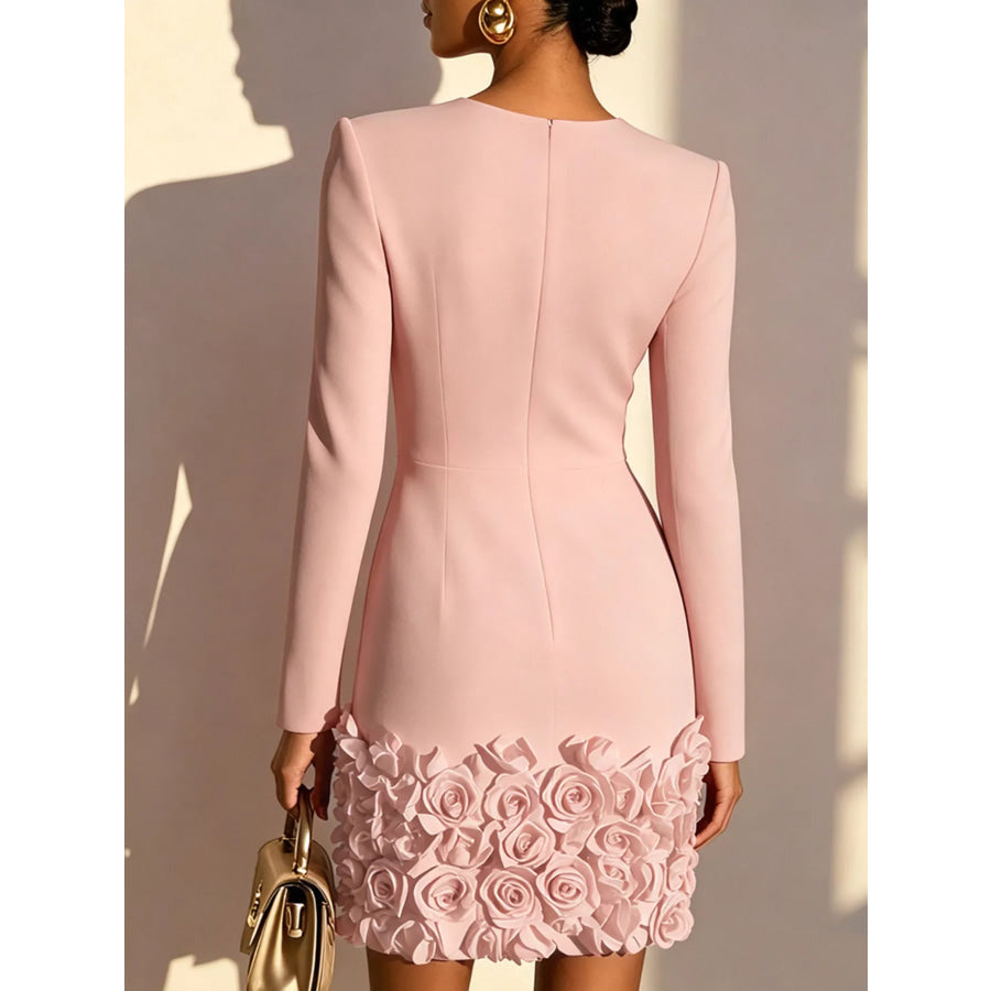 V-Neck Dress with Rose Embellishment Apparel and Accessories