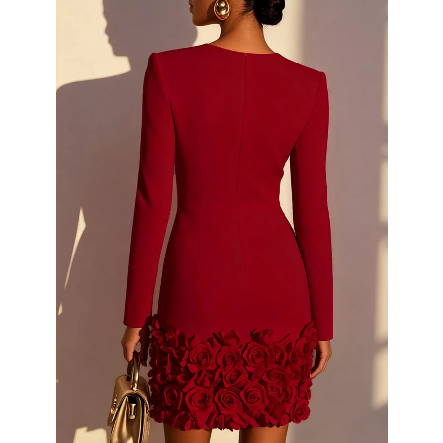 V-Neck Dress with Rose Embellishment Apparel and Accessories
