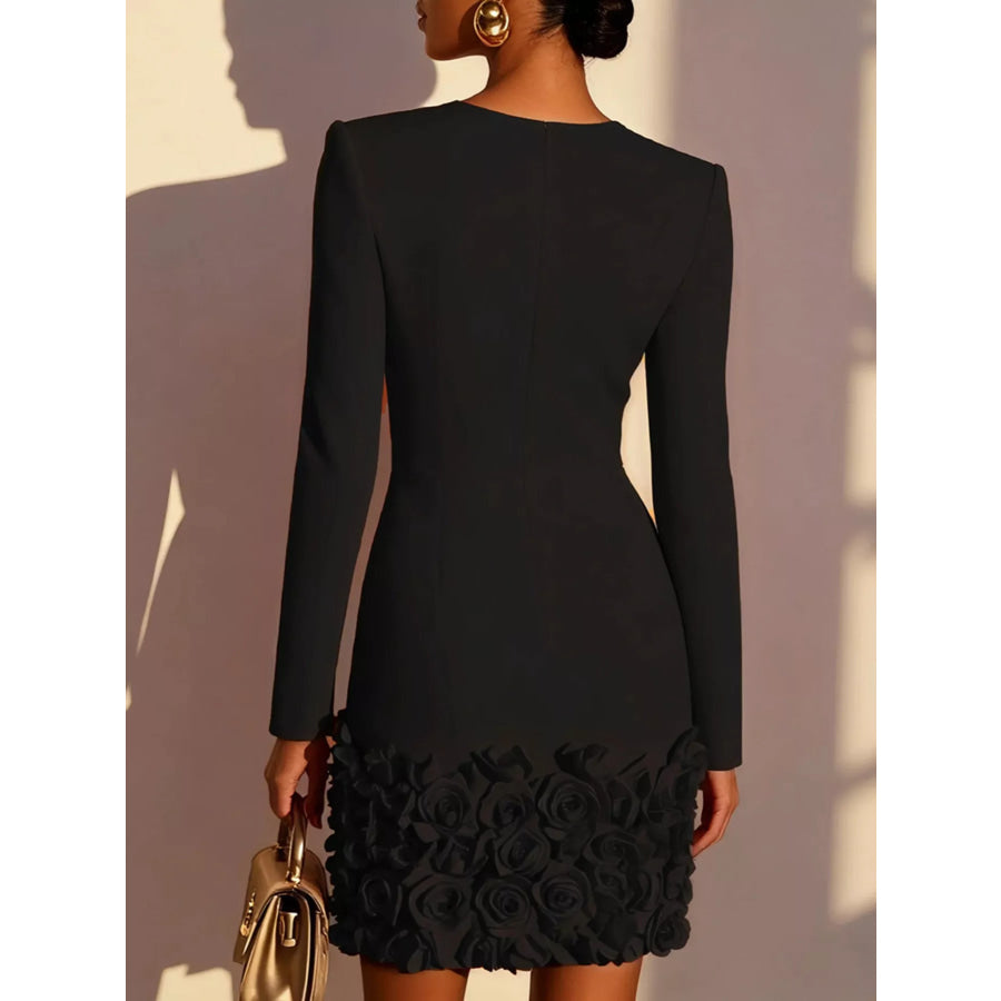 V-Neck Dress with Rose Embellishment Apparel and Accessories