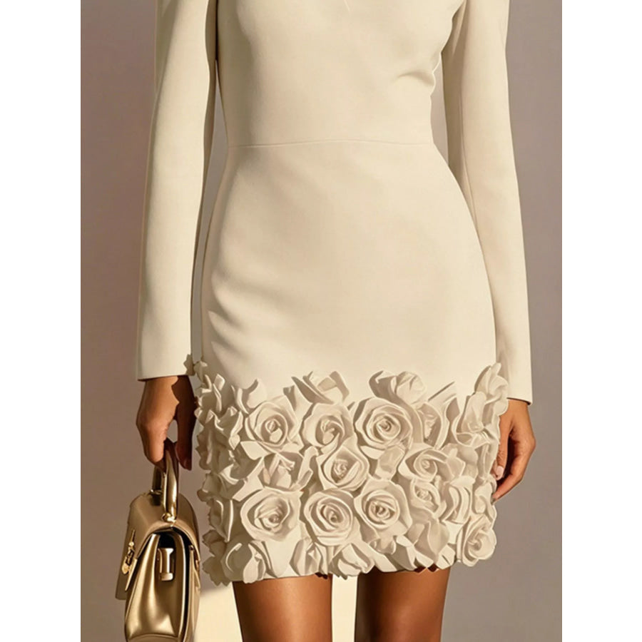 V-Neck Dress with Rose Embellishment Apparel and Accessories